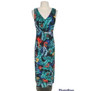 Simply Styled Floral Jersey Cotton Maxi Dress Women Size M V-Neck Sleeveless E7P